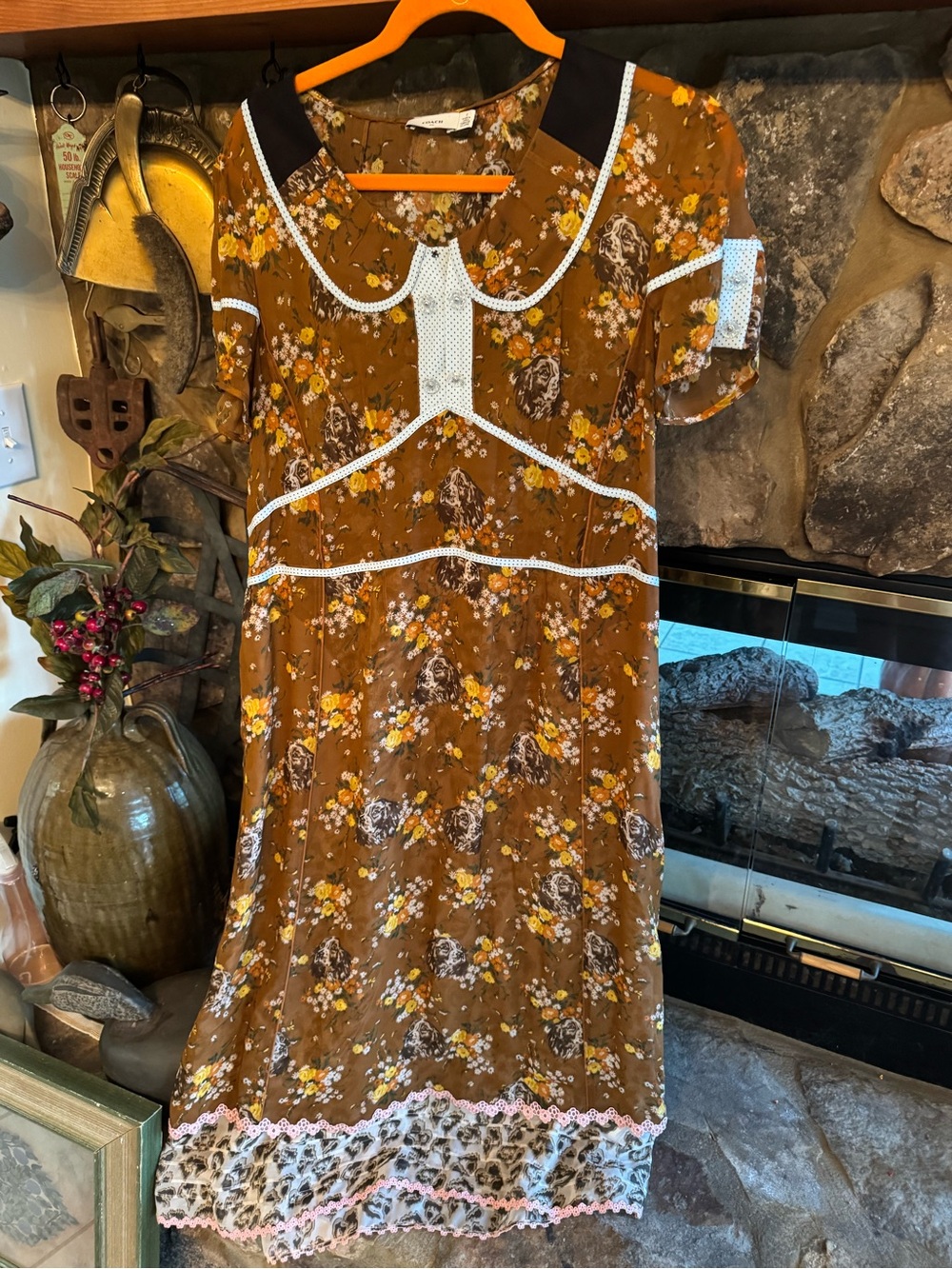 Rare $695 COACH Prairie Dog Rose Double Collar autumn Dress 6 seen Aubrey Plaza